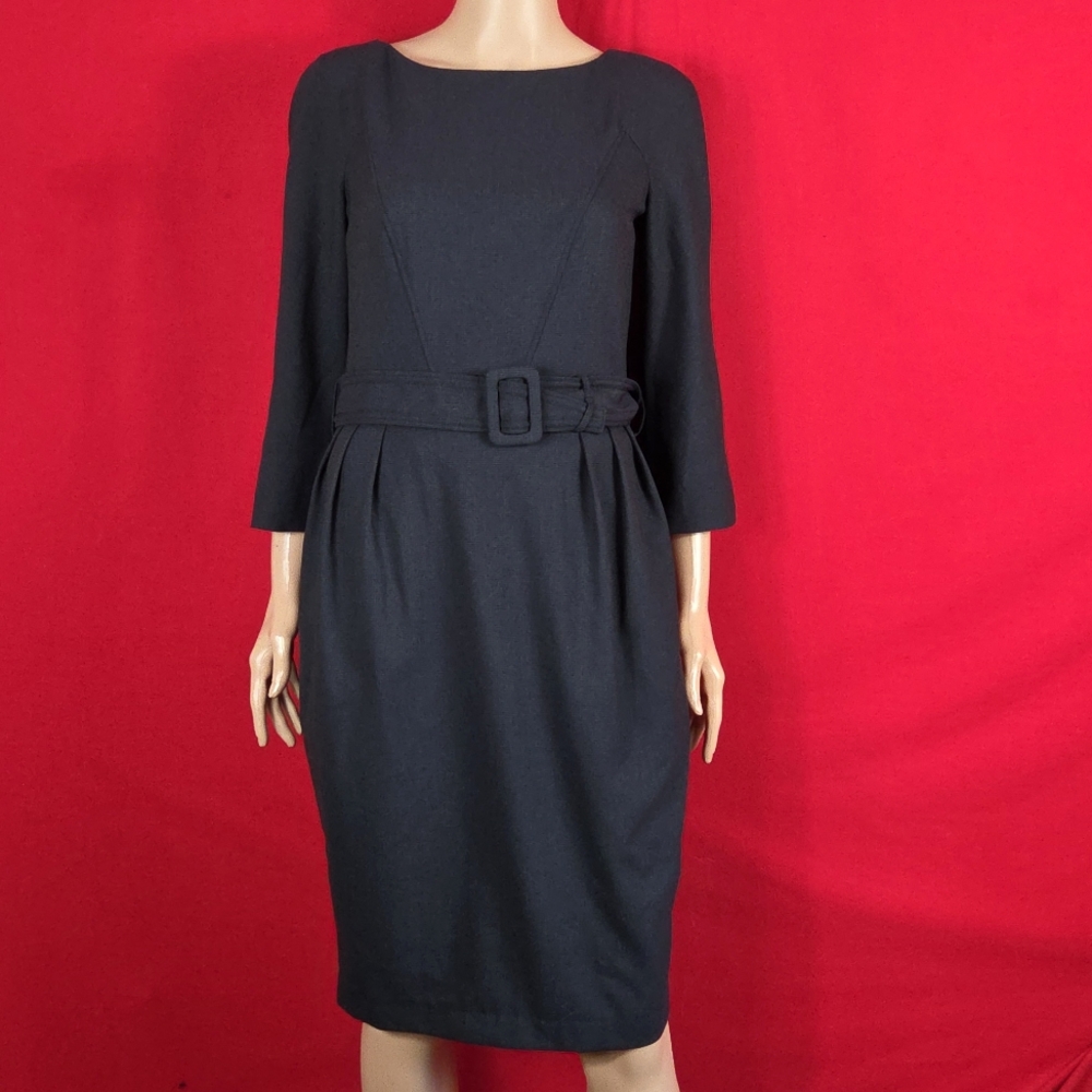 NEW‎ BGL Belted Dress Navy Blue Wool Blend Womens Size 6 Career